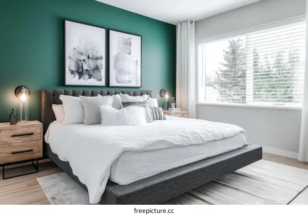 Modern Bedroom Interior Design with Greenery Accent