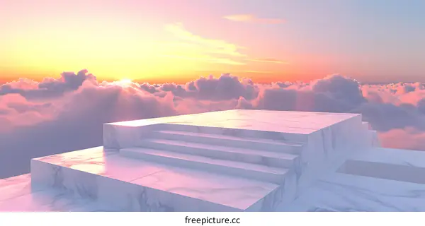 Marble Stairs Above the Clouds with Sunset