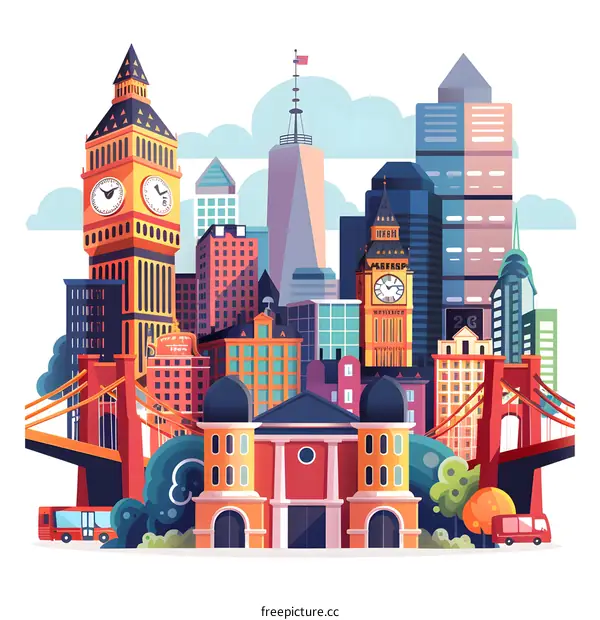 Colorful Illustration of Famous Landmarks in Different Cities