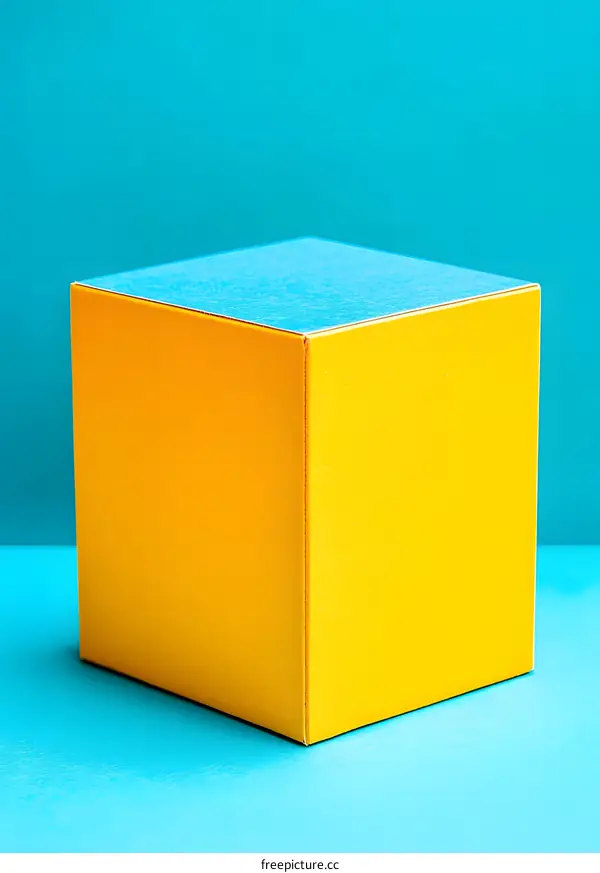 Yellow Cube on Turquoise Background