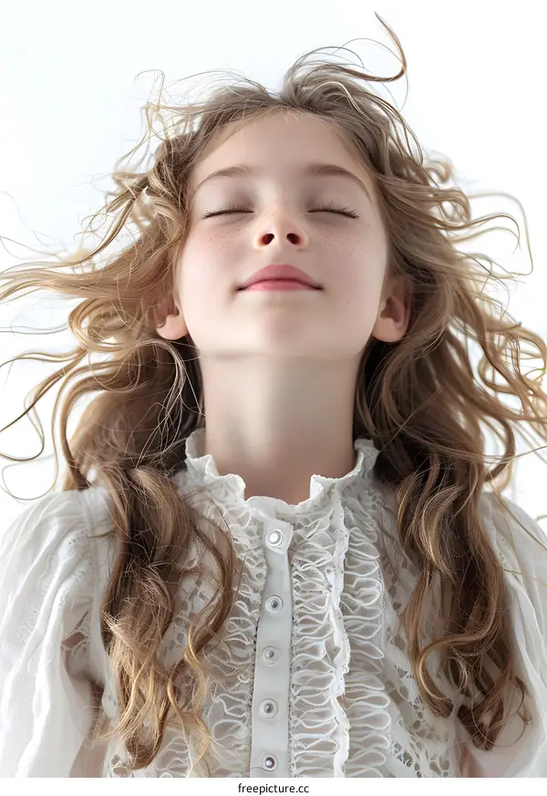 Little Girl with Closed Eyes and Flowing Hair