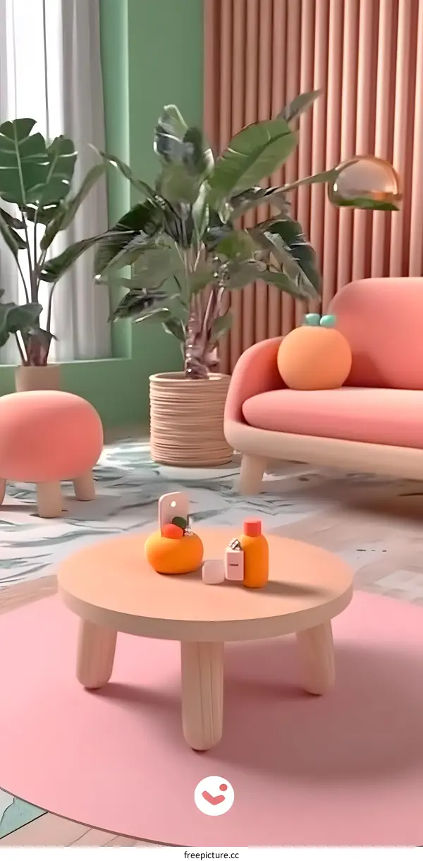 Modern Minimalist Living Room Interior Design with Orange Accents