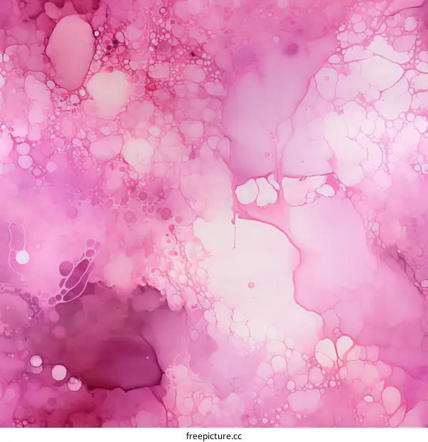 Pink and white abstract painting with a marbled texture
