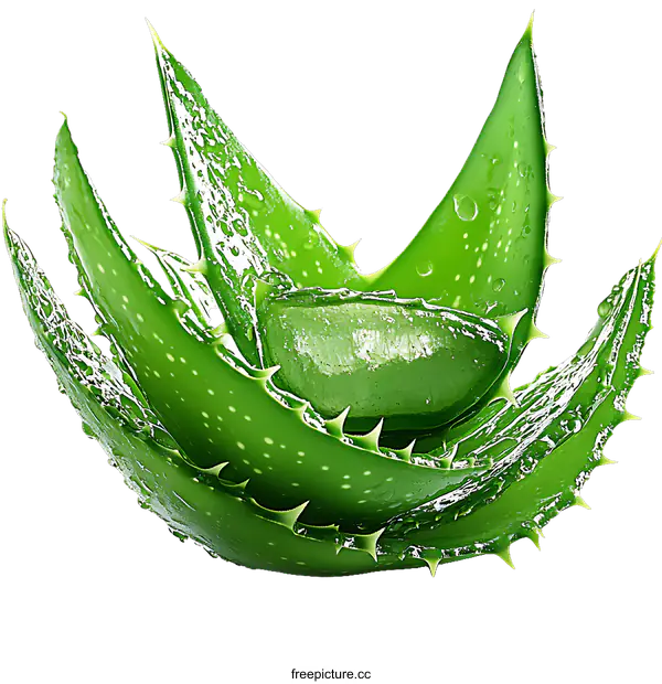 [Transparent Background PNG]Aloe Vera Plant Closeup with Water Drops
