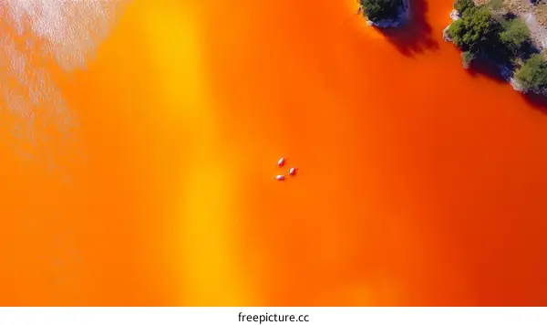 Aerial View of a Vibrant Orange Lake