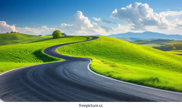 Winding Road Through Green Hills