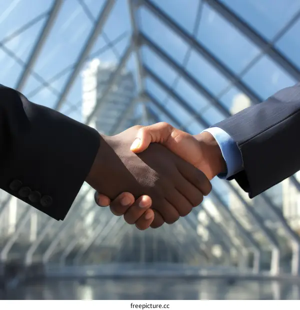 Businessmen of different ethnicities shaking hands in agreement