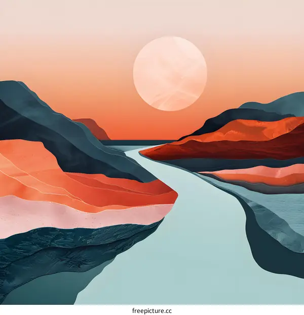 Abstract Collage Artwork of Landscape with Mountains and River