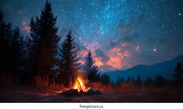 Starry Night Campfire in the Forest