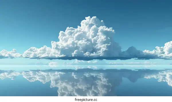 White Fluffy Clouds Reflecting on Calm Blue Water