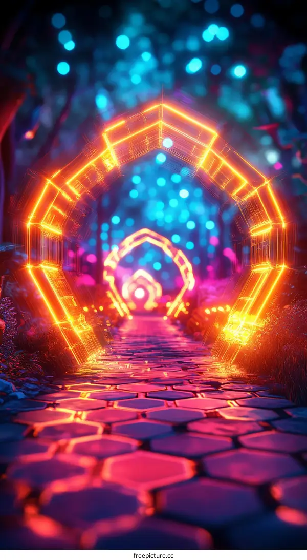Neon Light Pathway in a Futuristic Forest