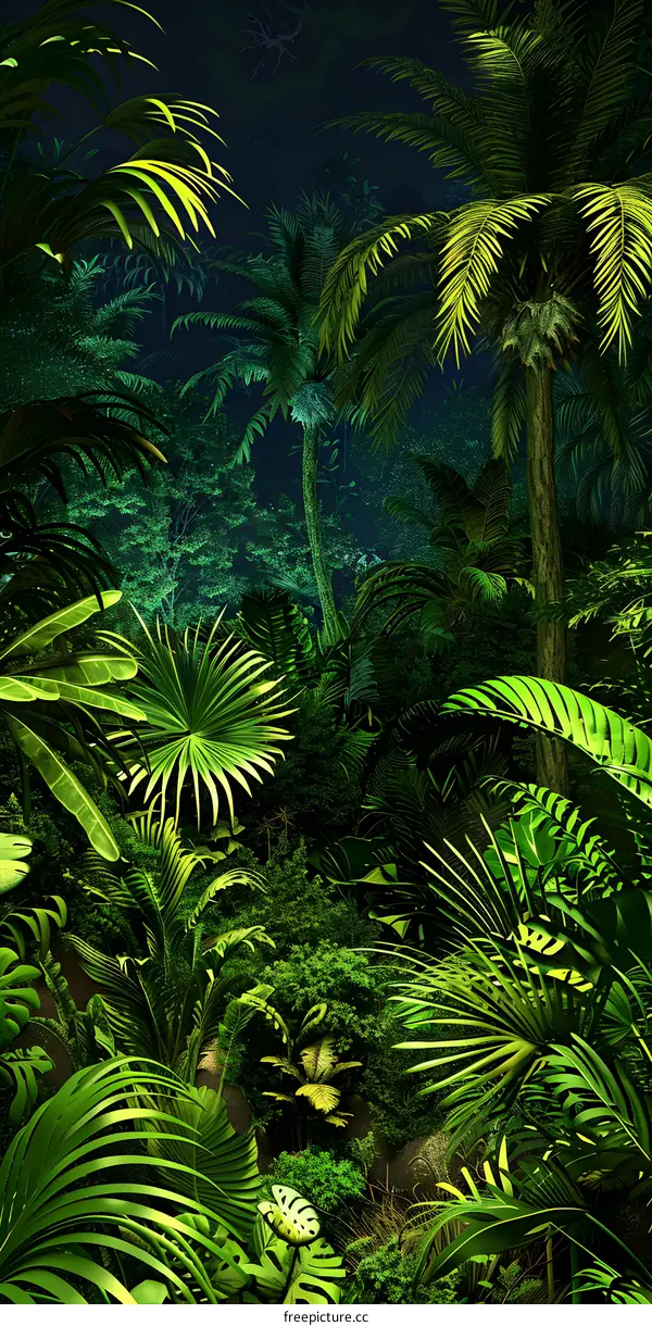 Tropical Rainforest Night Digital Illustration