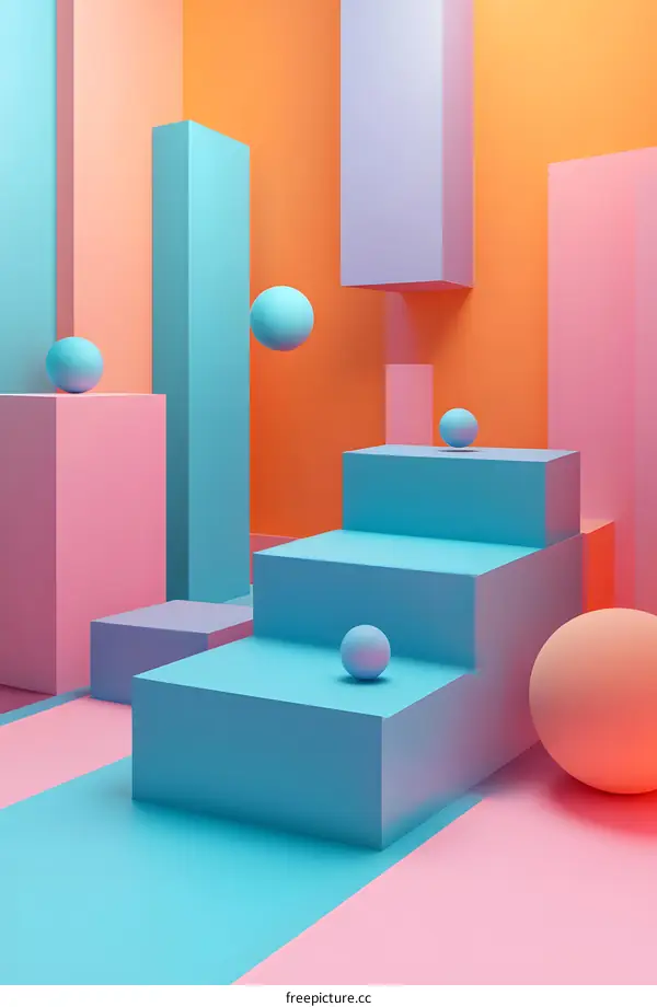 Abstract Geometric Shapes in Pink, Blue, and Orange Background