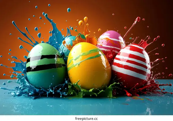 Colorful Easter Eggs with Paint Splatter