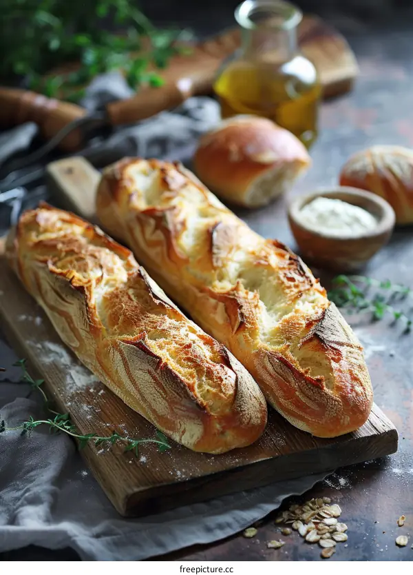 Loaf of bread on a wooden board