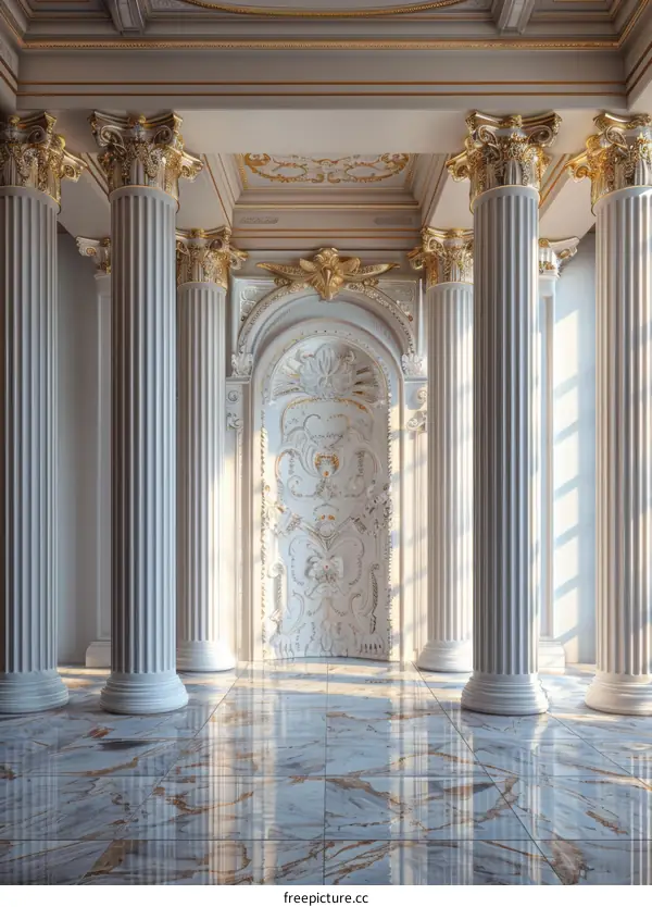 A Golden and White Interior Design in a Magnificent Hall