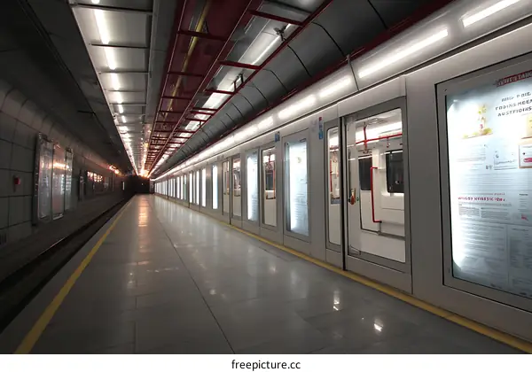 Underground Subway Station Platform with Train