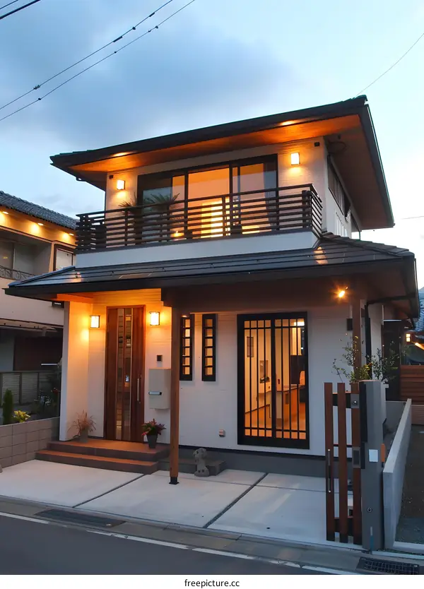 Modern Japanese House with Balcony and Patio