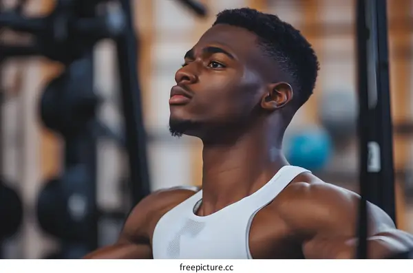 Muscular Black Man Working Out at the Gym