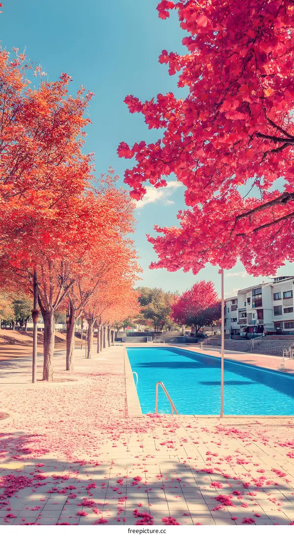 Autumn Leaves Fall On Swimming Pool