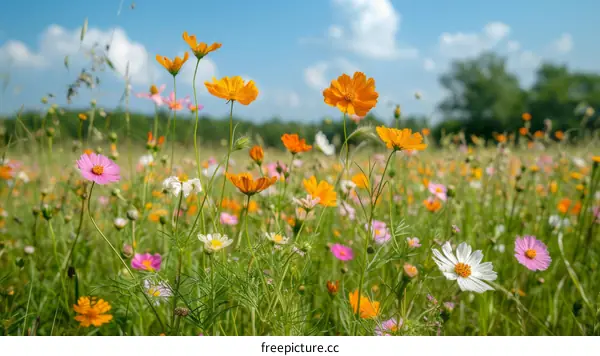 Field of orange and white flowers