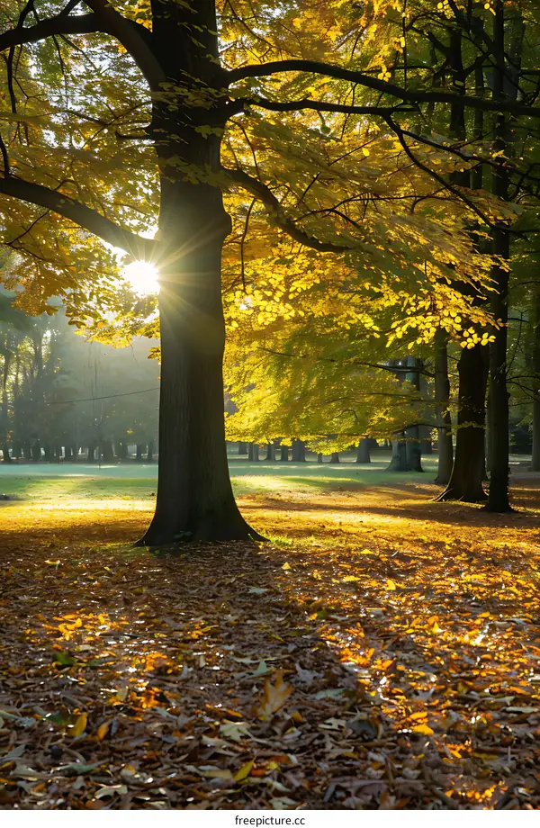 Golden Autumn Sunlight Through Trees