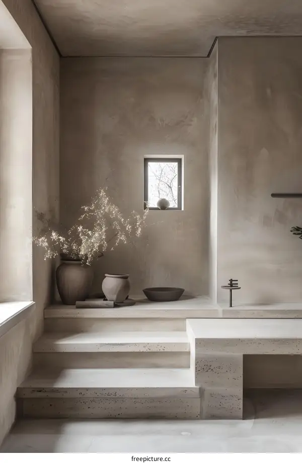 Minimalist Interior Design with Concrete Steps and a Window
