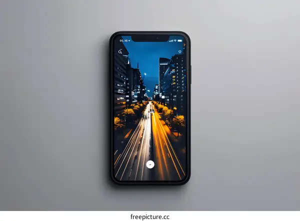 Smartphone Screen Showing Nighttime Cityscape