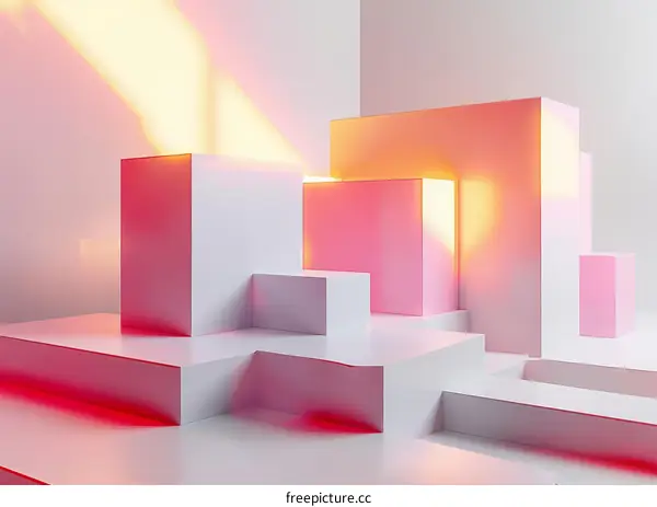 Pink and white geometric shapes composition