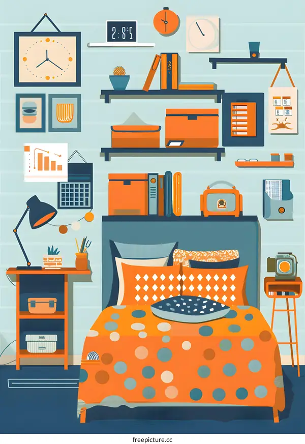 Orange and Blue Bedroom Illustration