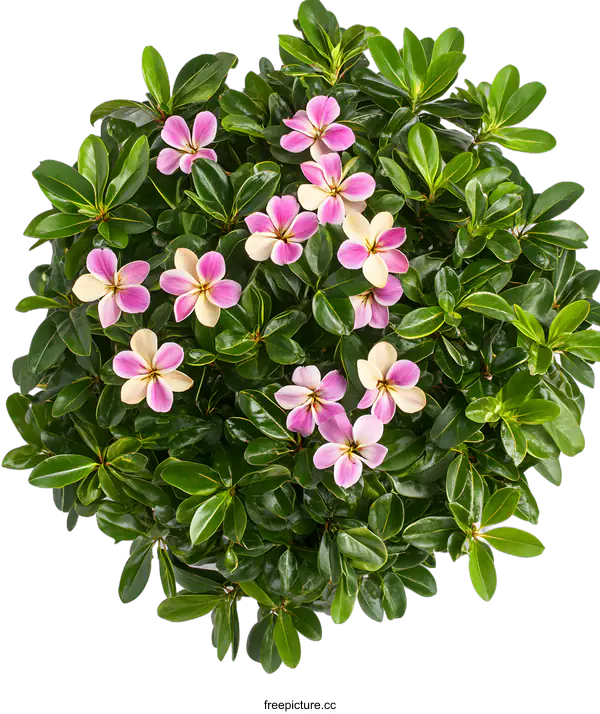 [Transparent Background PNG]Pink and White Flowers on Green Bush