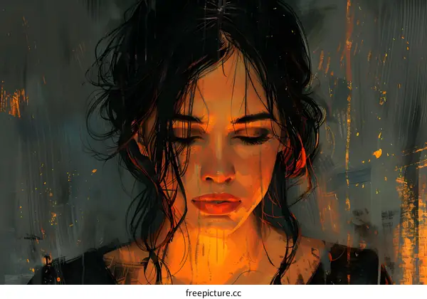 portrait of a pensive young woman with wet hair