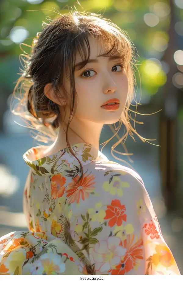 Portrait of a young woman in a kimono
