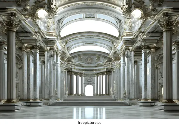 Marble Hallway With Golden Trim and Arches