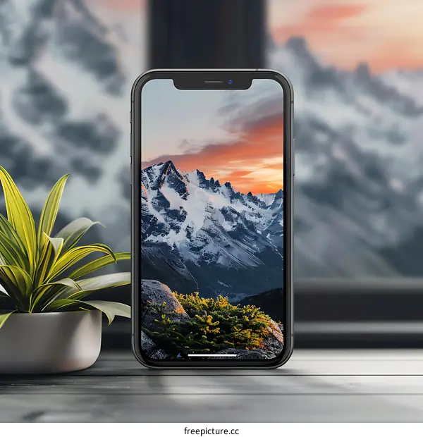 Smartphone Displaying Mountain Landscape