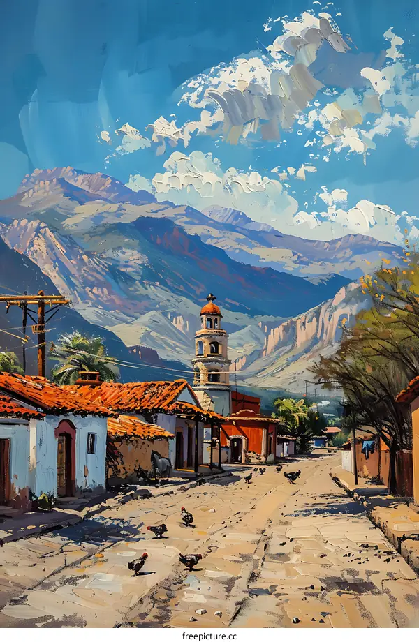 Mountain Village Landscape Painting