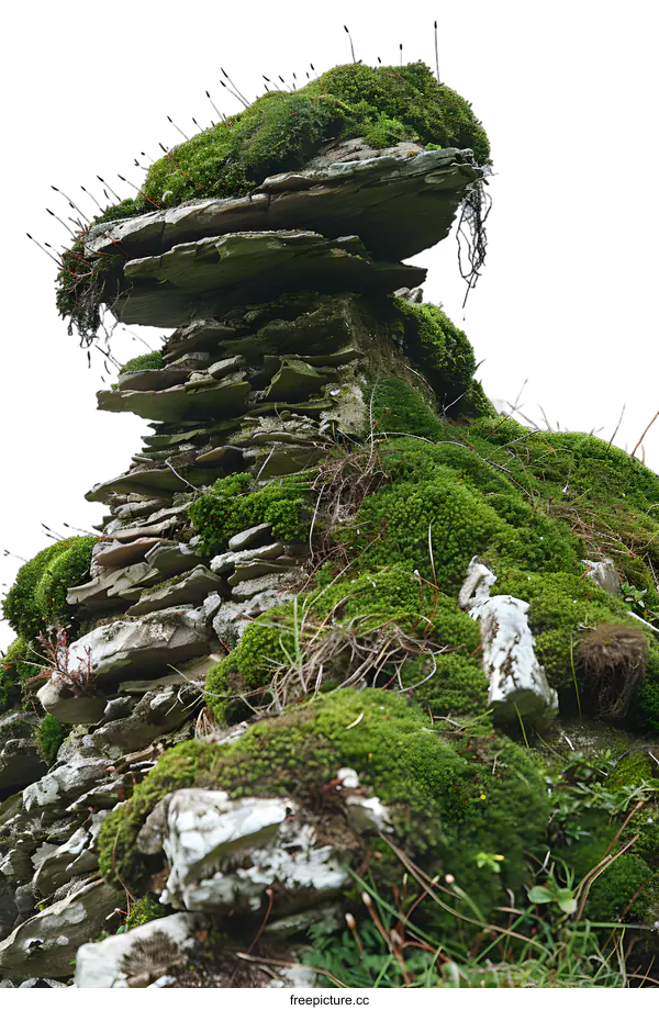 [Transparent Background PNG]Stone Wall Covered In Moss