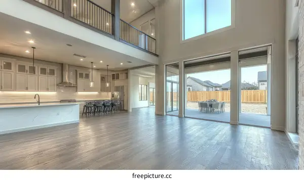 Modern Open-Concept Home Interior with Large Windows