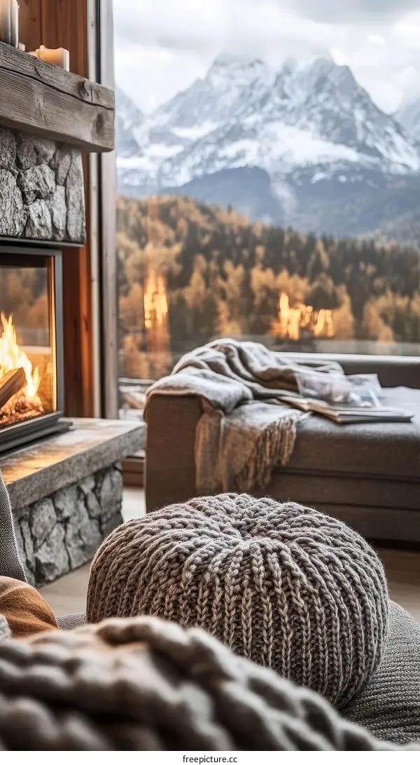 Cozy Mountain View Living Room Interior Design