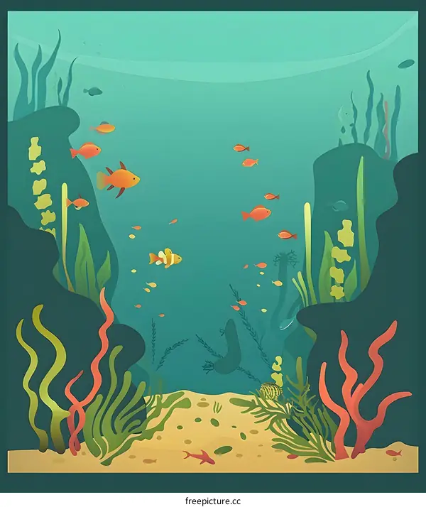 Underwater Scene With Coral Reef And Fish