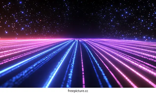 Abstract Neon Light Trails in the Night Sky