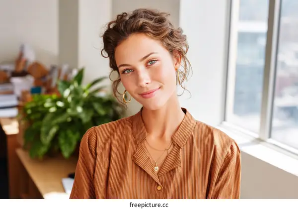 Confident Caucasian Woman in Casual Office Style