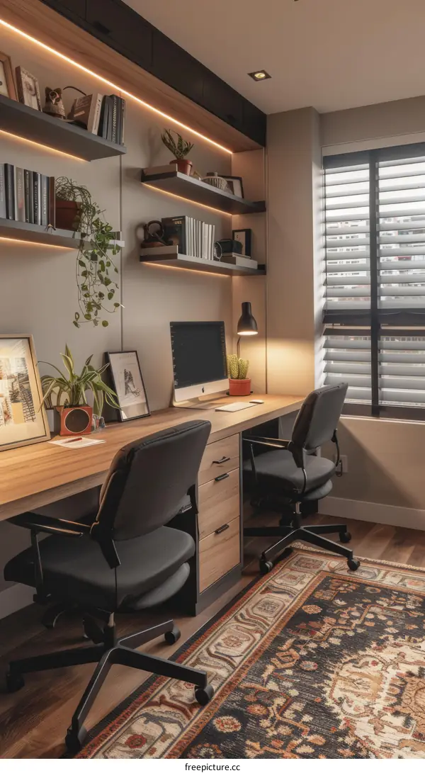 Two people working at their desks in a home office