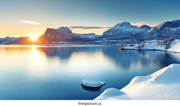 Winter Sunrise Over a Calm Fjord