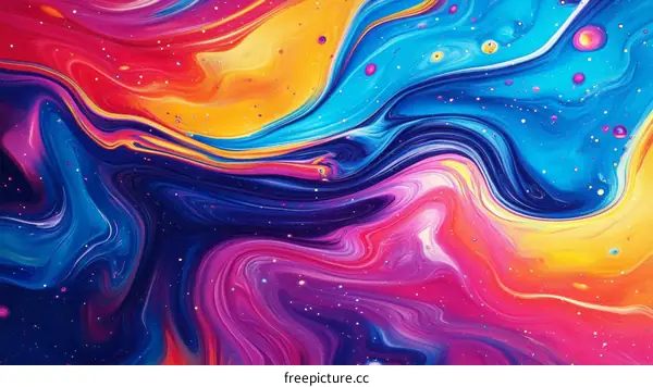Abstract Colorful Flowing Paint Splatter Art
