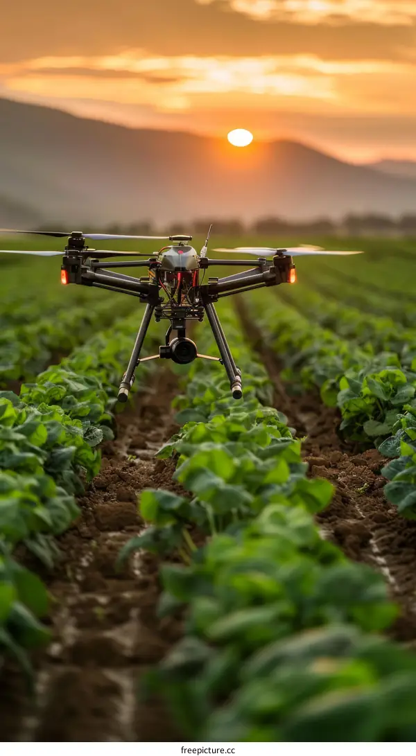 Drone Flying Over a Green Field