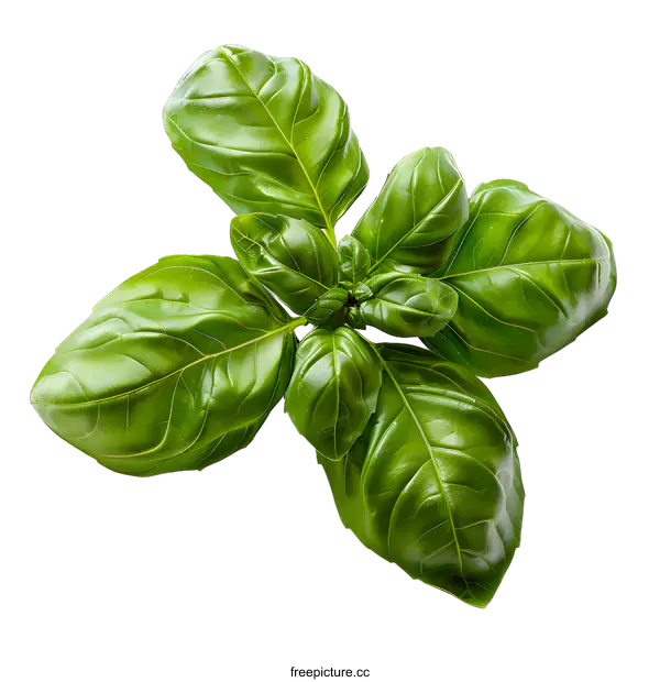 [Transparent Background PNG]Fresh Basil Leaves on White Background
