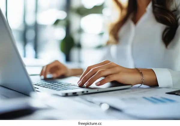 Business Woman Working on Laptop in Office