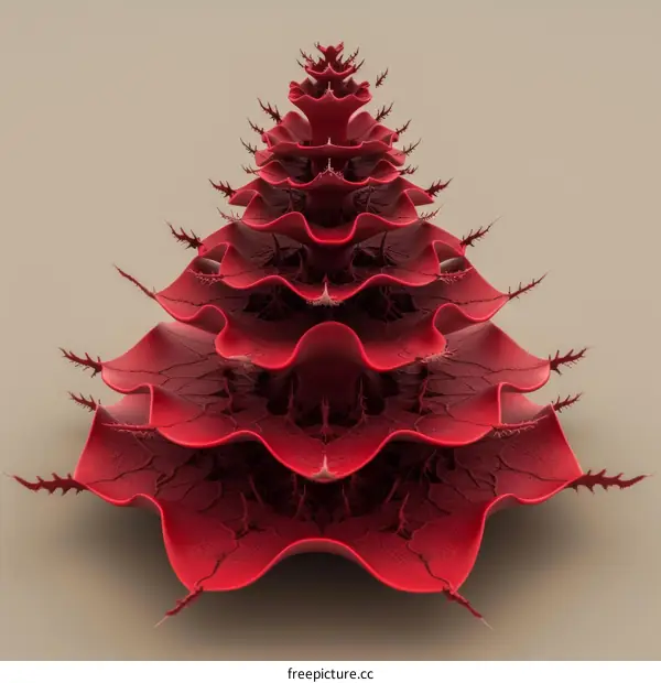 Red 3D fractal tree with a detailed organic texture