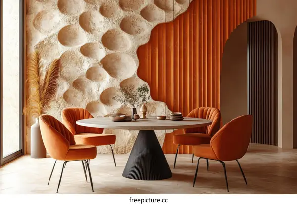 Dining Room Interior Design with Terracotta Wall
